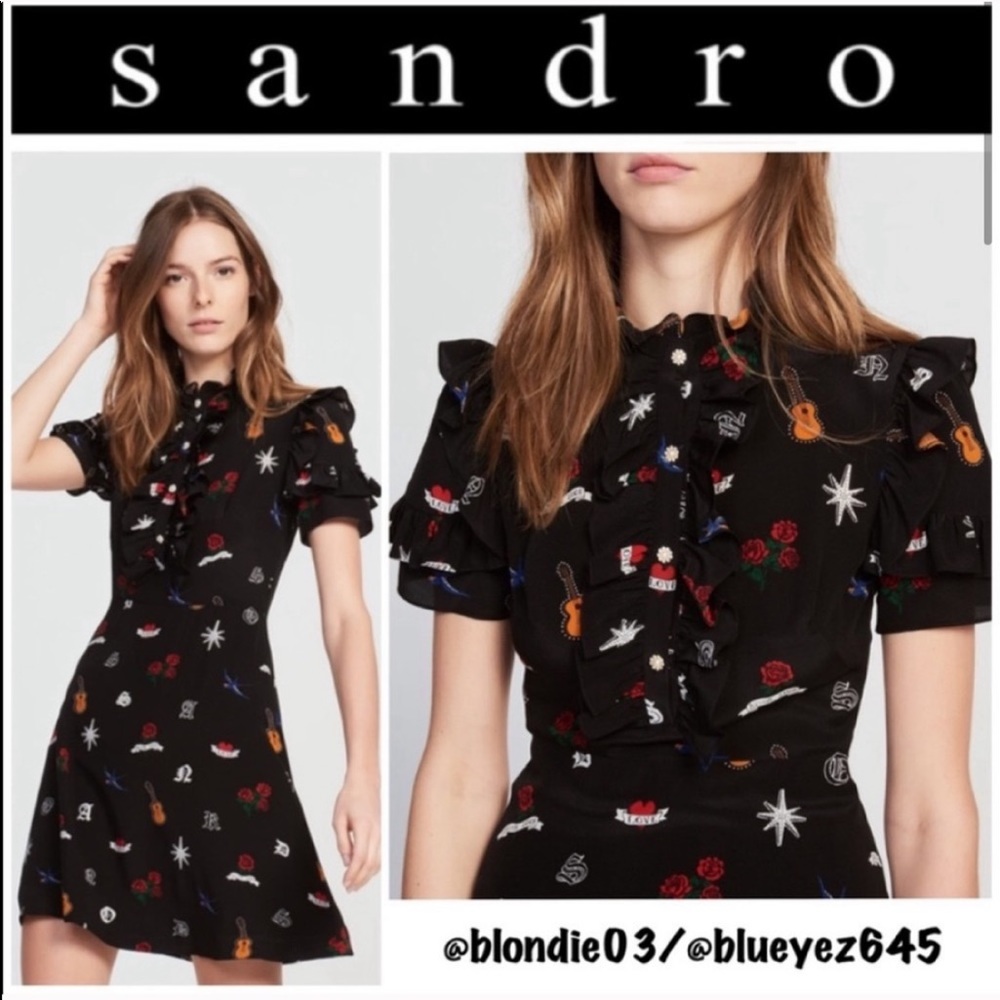 Sandro “Wendy” tattoo print dress 3/L